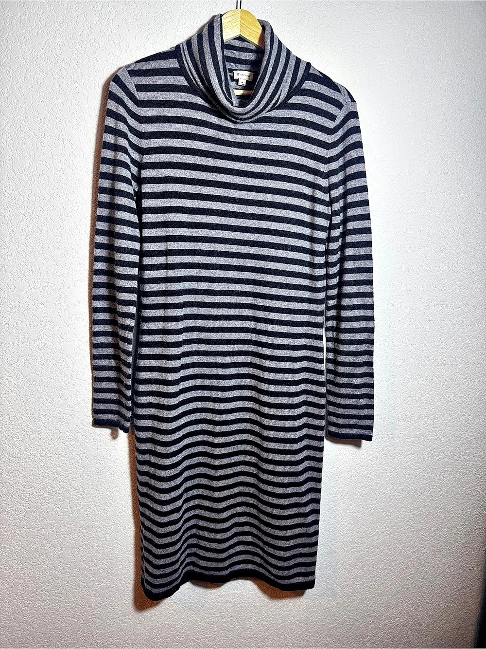Cremieux Striped Cowl Neck Dress Black & Gray Size Medium rabbit hair and wool